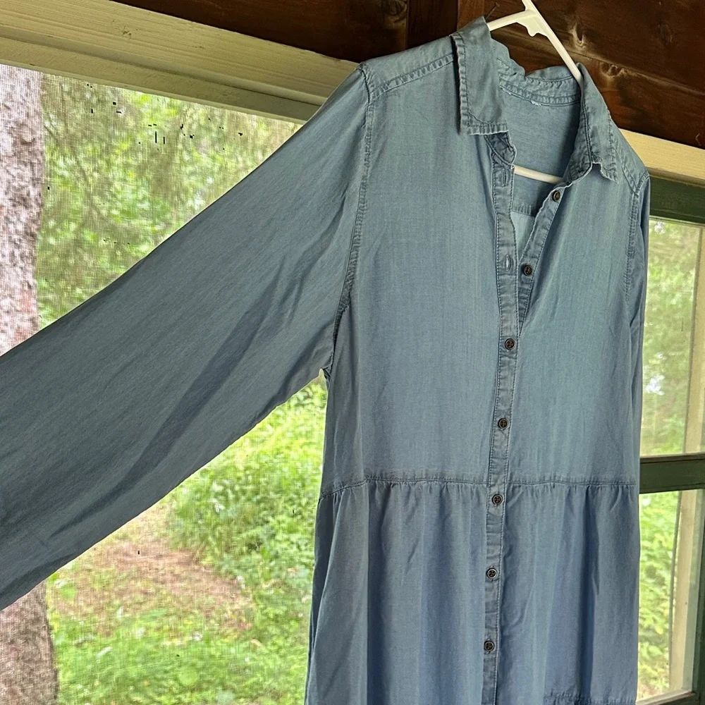 Blue Denim Button-Down Dress L - Picture 3 of 8